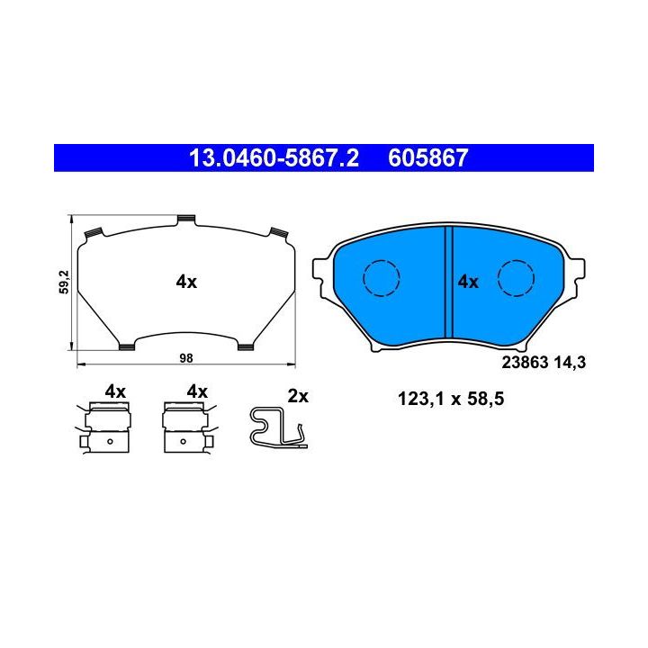 Stabdžių trinkelių rinkinys, diskinis stabdys ATE 13.0460-5867.2