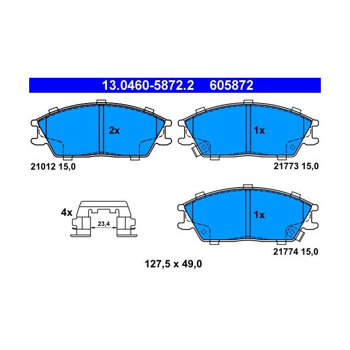 Stabdžių trinkelių rinkinys, diskinis stabdys ATE 13.0460-5872.2