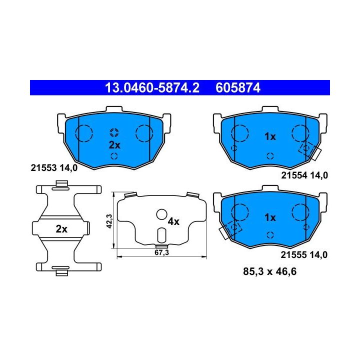 Stabdžių trinkelių rinkinys, diskinis stabdys ATE 13.0460-5874.2