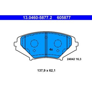 Stabdžių trinkelių rinkinys, diskinis stabdys ATE 13.0460-5877.2