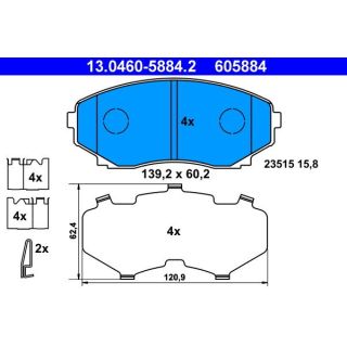 Stabdžių trinkelių rinkinys, diskinis stabdys ATE 13.0460-5884.2