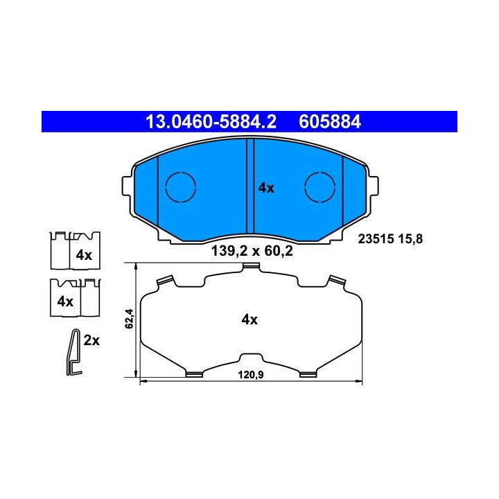 Stabdžių trinkelių rinkinys, diskinis stabdys ATE 13.0460-5884.2