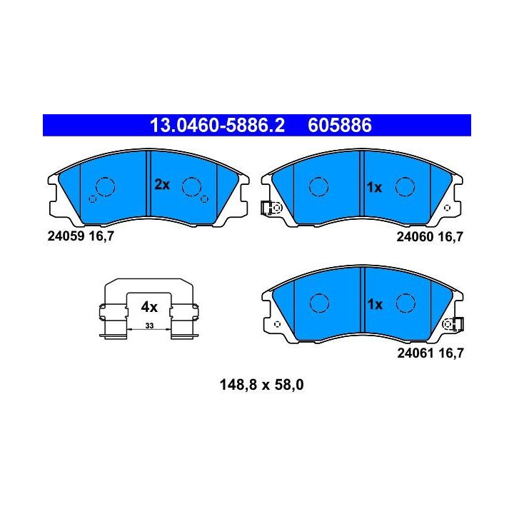 Stabdžių trinkelių rinkinys, diskinis stabdys ATE 13.0460-5886.2