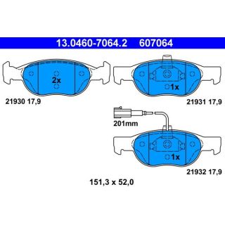 Stabdžių trinkelių rinkinys, diskinis stabdys ATE 13.0460-7064.2
