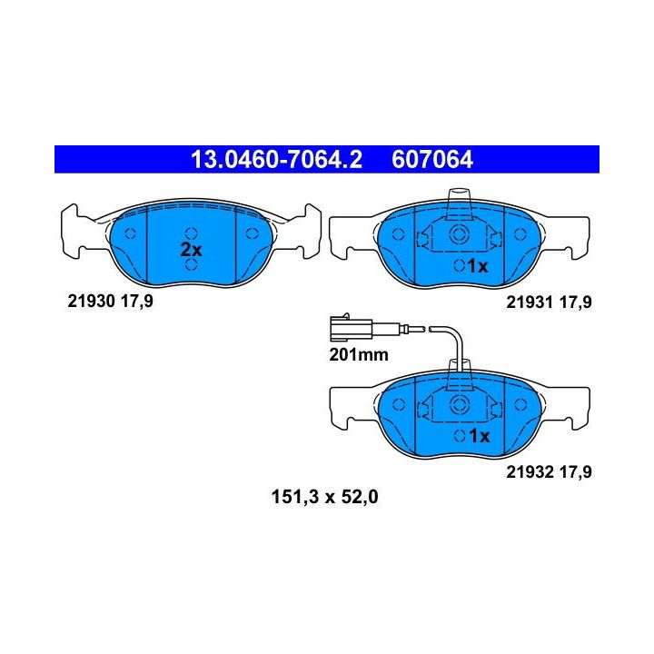 Stabdžių trinkelių rinkinys, diskinis stabdys ATE 13.0460-7064.2