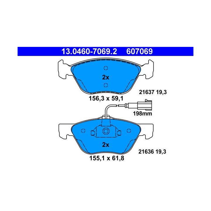 Stabdžių trinkelių rinkinys, diskinis stabdys ATE 13.0460-7069.2