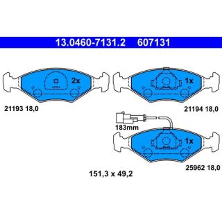 Stabdžių trinkelių rinkinys, diskinis stabdys ATE 13.0460-7131.2