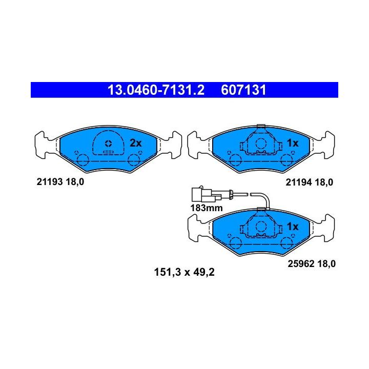 Stabdžių trinkelių rinkinys, diskinis stabdys ATE 13.0460-7131.2