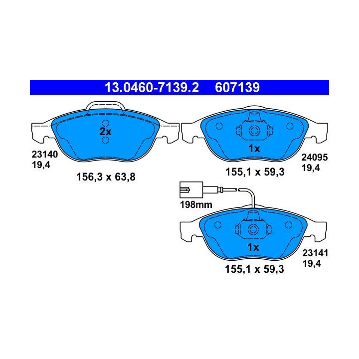 Stabdžių trinkelių rinkinys, diskinis stabdys ATE 13.0460-7139.2
