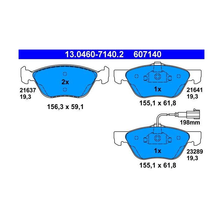 Stabdžių trinkelių rinkinys, diskinis stabdys ATE 13.0460-7140.2