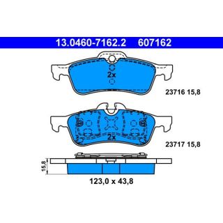 Stabdžių trinkelių rinkinys, diskinis stabdys ATE 13.0460-7162.2