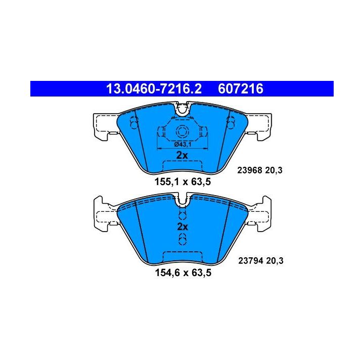 Stabdžių trinkelių rinkinys, diskinis stabdys ATE 13.0460-7216.2