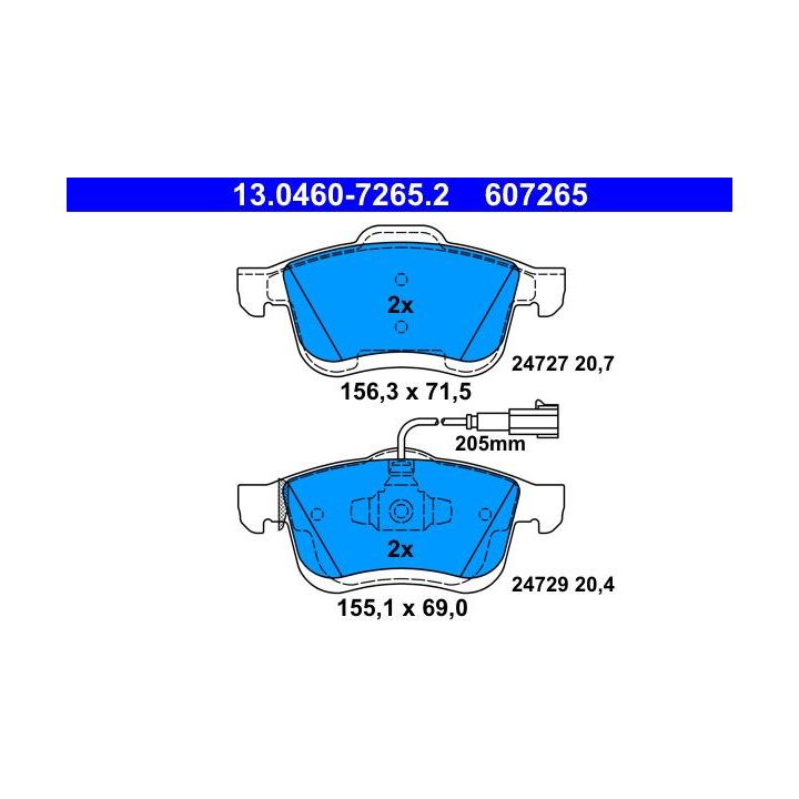 Stabdžių trinkelių rinkinys, diskinis stabdys ATE 13.0460-7265.2