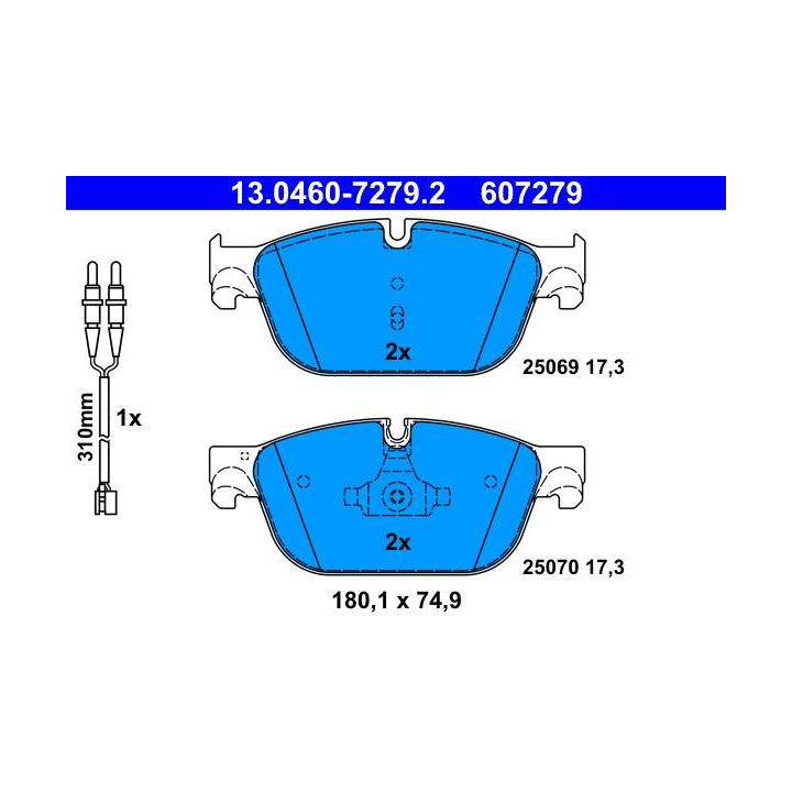 Stabdžių trinkelių rinkinys, diskinis stabdys ATE 13.0460-7279.2