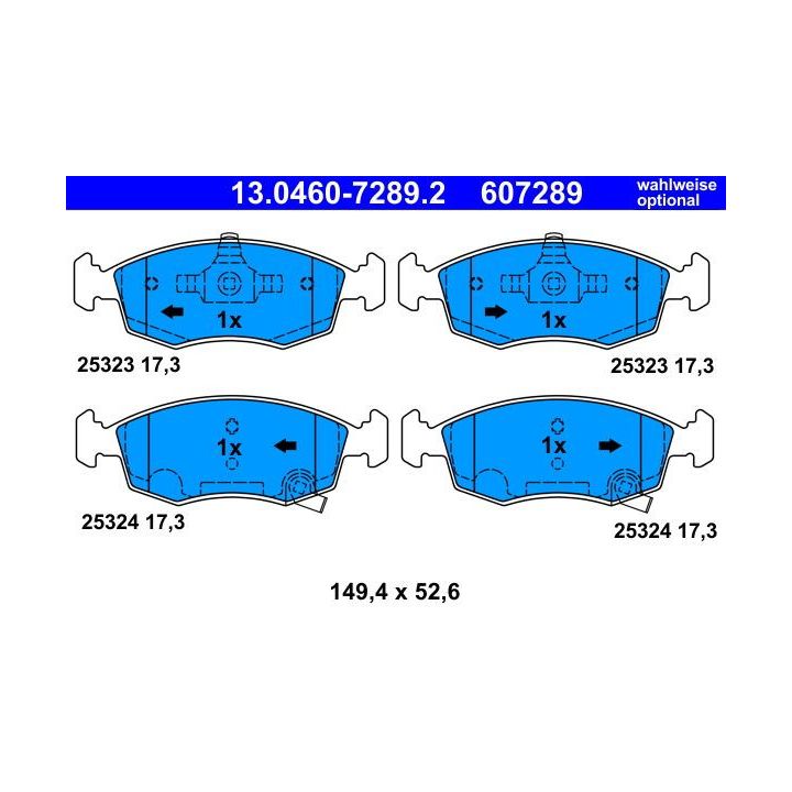 Stabdžių trinkelių rinkinys, diskinis stabdys ATE 13.0460-7289.2