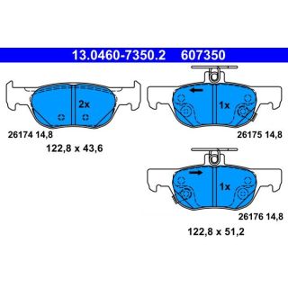 Stabdžių trinkelių rinkinys, diskinis stabdys ATE 13.0460-7350.2