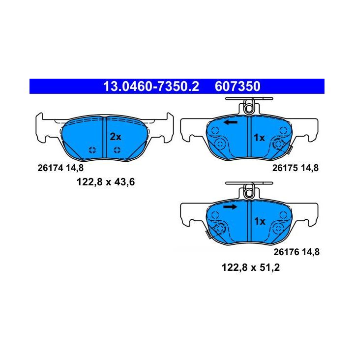 Stabdžių trinkelių rinkinys, diskinis stabdys ATE 13.0460-7350.2