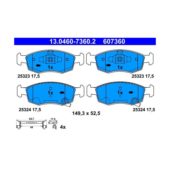 Stabdžių trinkelių rinkinys, diskinis stabdys ATE 13.0460-7360.2
