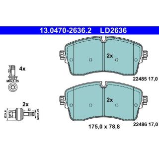 Stabdžių trinkelių rinkinys, diskinis stabdys ATE 13.0470-2636.2