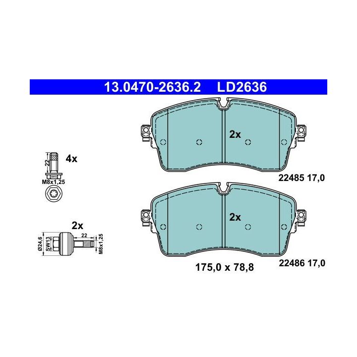 Stabdžių trinkelių rinkinys, diskinis stabdys ATE 13.0470-2636.2