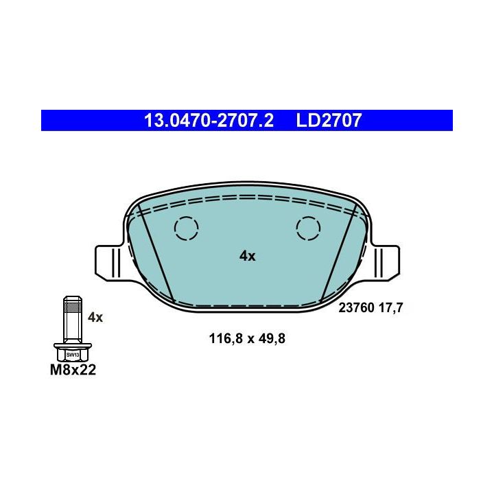 Stabdžių trinkelių rinkinys, diskinis stabdys ATE 13.0470-2707.2