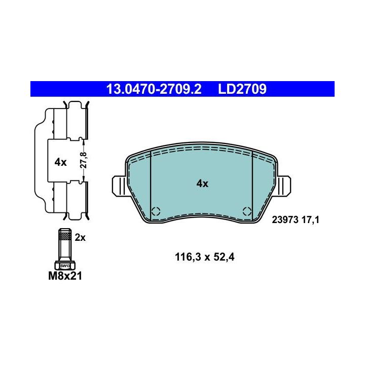 Stabdžių trinkelių rinkinys, diskinis stabdys ATE 13.0470-2709.2