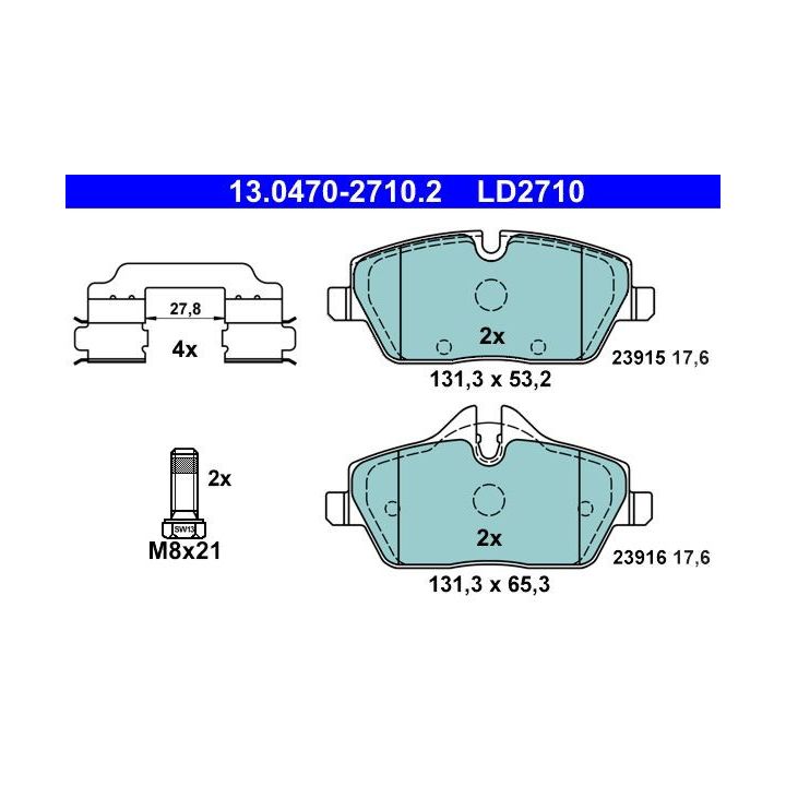Stabdžių trinkelių rinkinys, diskinis stabdys ATE 13.0470-2710.2