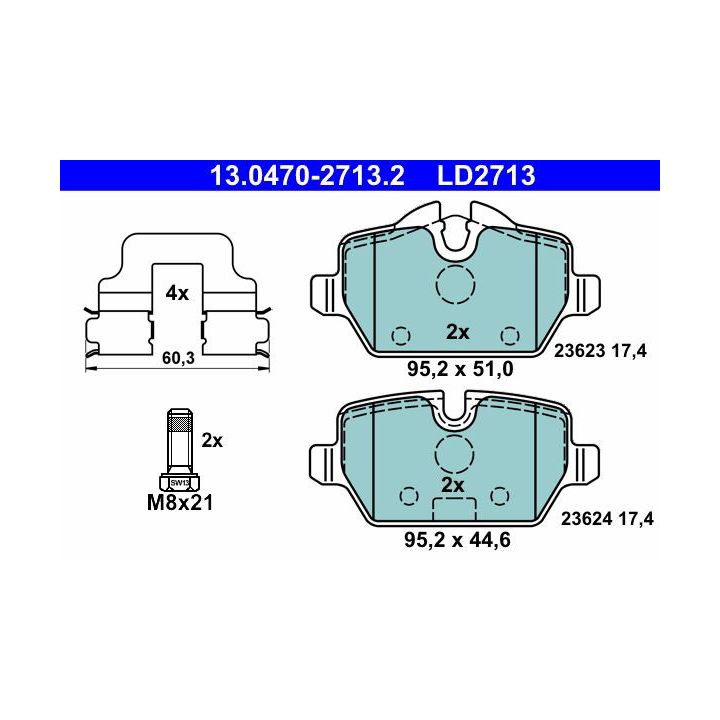 Stabdžių trinkelių rinkinys, diskinis stabdys ATE 13.0470-2713.2
