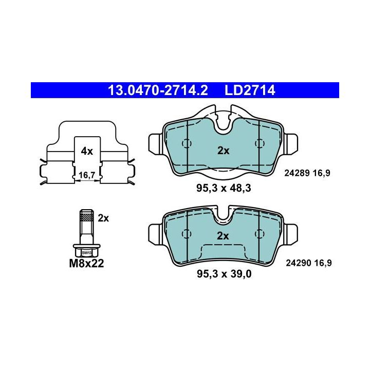 Stabdžių trinkelių rinkinys, diskinis stabdys ATE 13.0470-2714.2