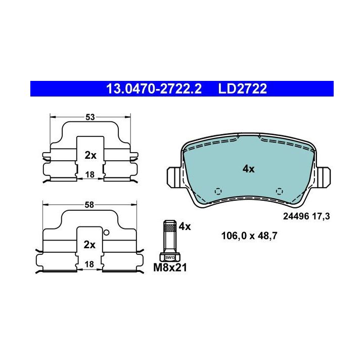 Stabdžių trinkelių rinkinys, diskinis stabdys ATE 13.0470-2722.2
