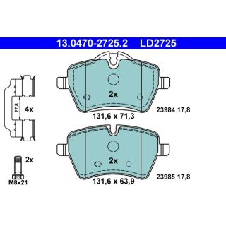 Stabdžių trinkelių rinkinys, diskinis stabdys ATE 13.0470-2725.2