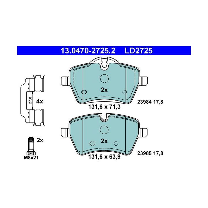 Stabdžių trinkelių rinkinys, diskinis stabdys ATE 13.0470-2725.2