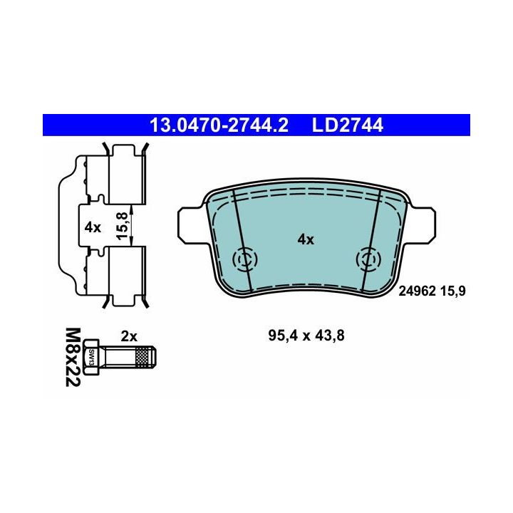 Stabdžių trinkelių rinkinys, diskinis stabdys ATE 13.0470-2744.2