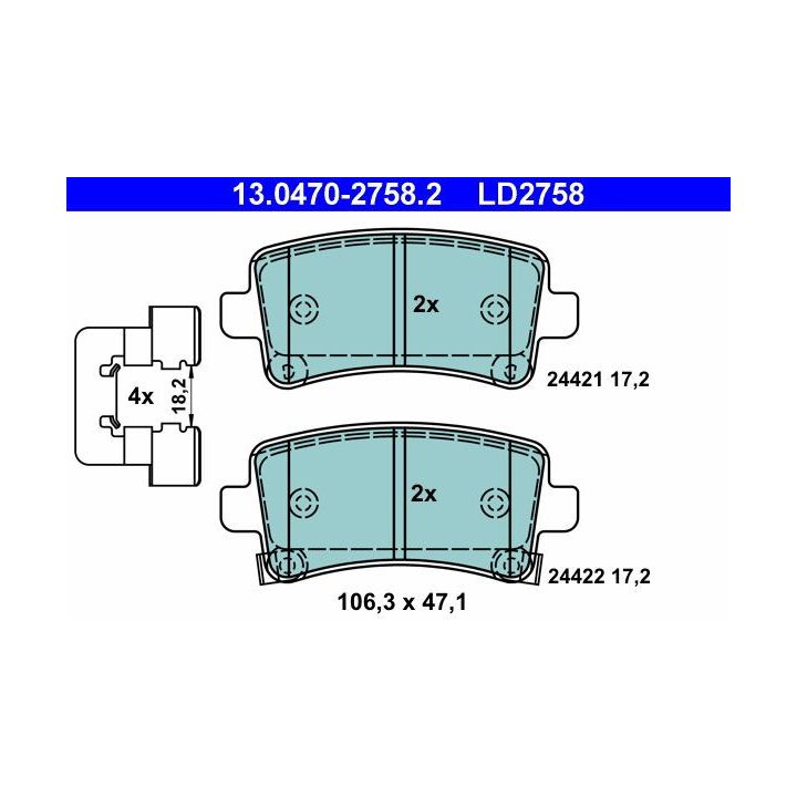 Stabdžių trinkelių rinkinys, diskinis stabdys ATE 13.0470-2758.2