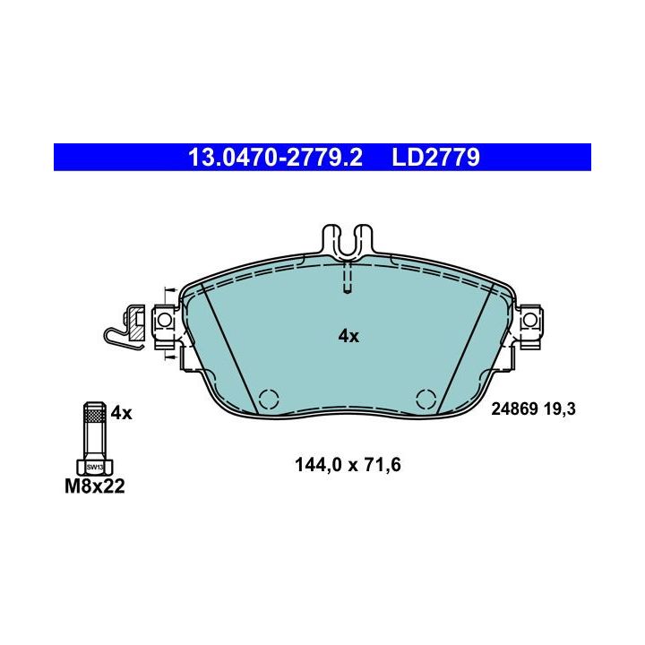 Stabdžių trinkelių rinkinys, diskinis stabdys ATE 13.0470-2779.2