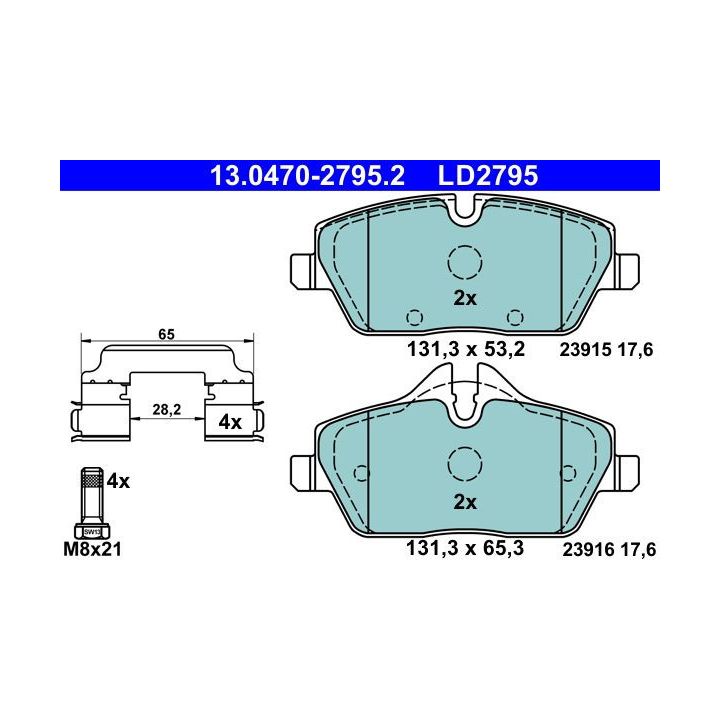 Stabdžių trinkelių rinkinys, diskinis stabdys ATE 13.0470-2795.2