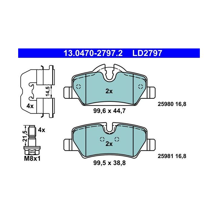 Stabdžių trinkelių rinkinys, diskinis stabdys ATE 13.0470-2797.2