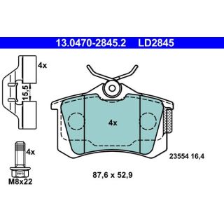 Stabdžių trinkelių rinkinys, diskinis stabdys ATE 13.0470-2845.2