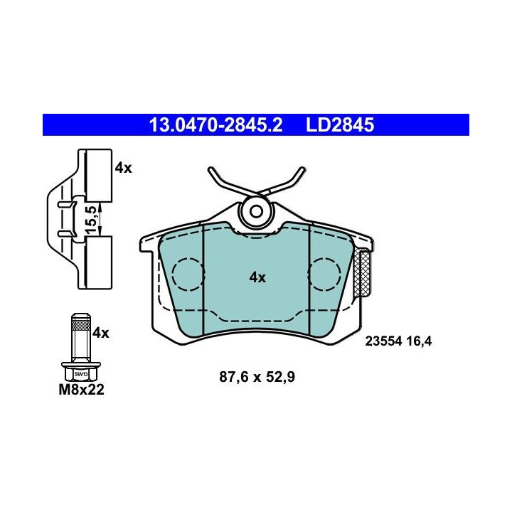 Stabdžių trinkelių rinkinys, diskinis stabdys ATE 13.0470-2845.2
