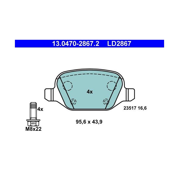 Stabdžių trinkelių rinkinys, diskinis stabdys ATE 13.0470-2867.2