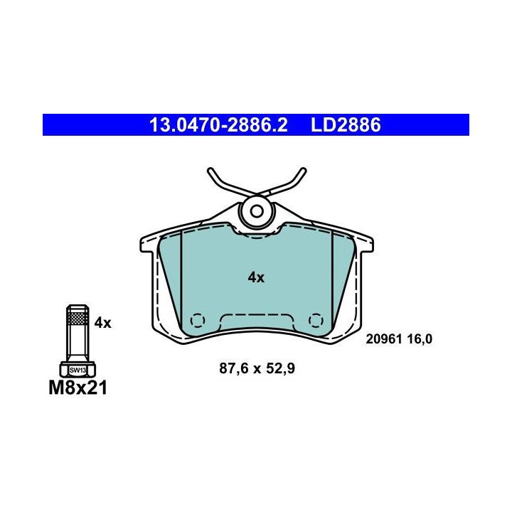 Stabdžių trinkelių rinkinys, diskinis stabdys ATE 13.0470-2886.2