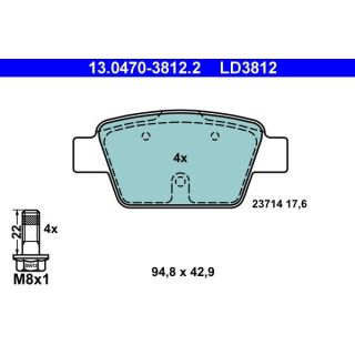 Stabdžių trinkelių rinkinys, diskinis stabdys ATE 13.0470-3812.2