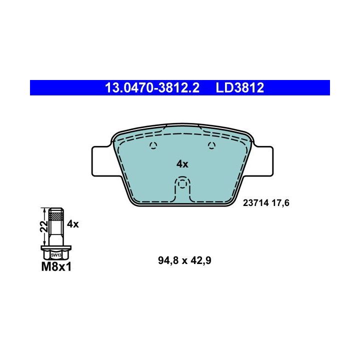 Stabdžių trinkelių rinkinys, diskinis stabdys ATE 13.0470-3812.2