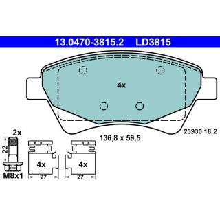 Stabdžių trinkelių rinkinys, diskinis stabdys ATE 13.0470-3815.2