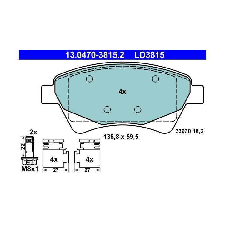 Stabdžių trinkelių rinkinys, diskinis stabdys ATE 13.0470-3815.2