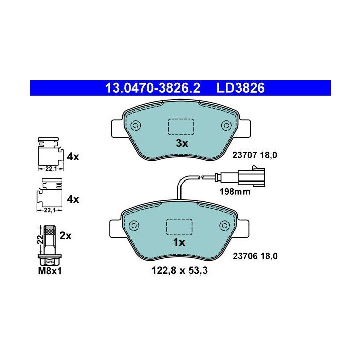 Stabdžių trinkelių rinkinys, diskinis stabdys ATE 13.0470-3826.2