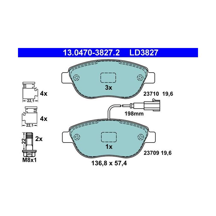 Stabdžių trinkelių rinkinys, diskinis stabdys ATE 13.0470-3827.2