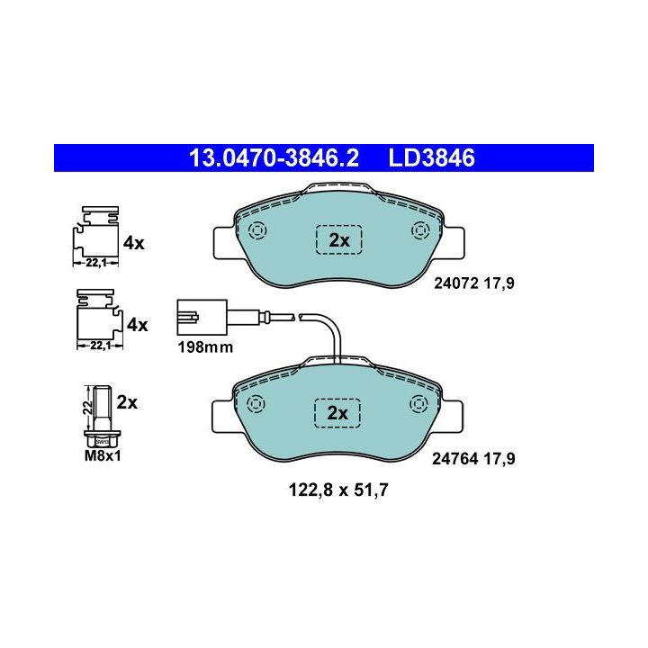Stabdžių trinkelių rinkinys, diskinis stabdys ATE 13.0470-3846.2