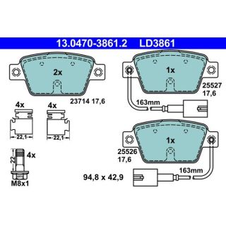 Stabdžių trinkelių rinkinys, diskinis stabdys ATE 13.0470-3861.2