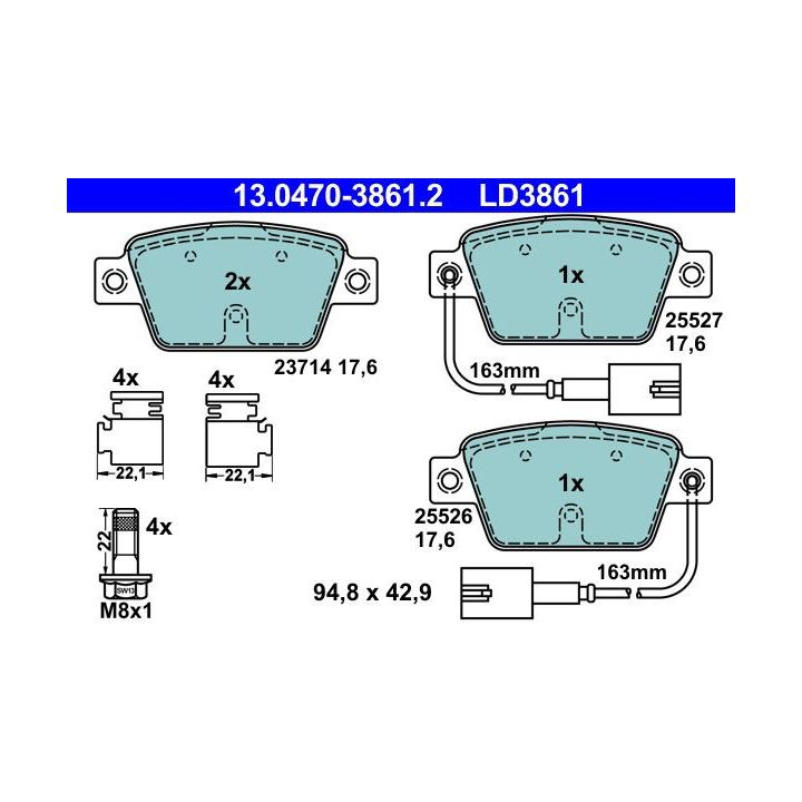 Stabdžių trinkelių rinkinys, diskinis stabdys ATE 13.0470-3861.2